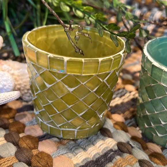 Hallmark Mosaic Candle Holders. Set of 2. Blue & Green New in Box - Picture 7 of 11